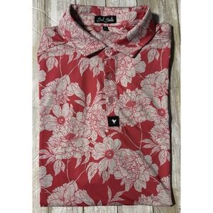 Bad Birdie Lalaland Floral Polo Shirt Men's Large Stretch Golf Performance‎ Pink